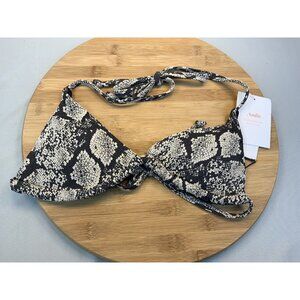 Andie String Bikini Top Size XS Triangle Snake Print Black Beige